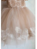 Cap Sleeves Tan Lace Tulle Stunning Flower Girl Dress